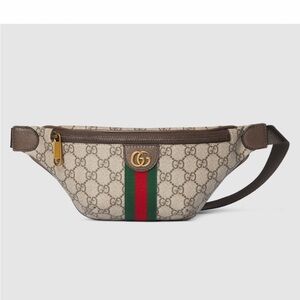 Gucci Beige/Brown GG Supreme Belt Bag with Green-Red Web